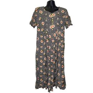 Sarin Polka Dot & Floral Print Vintage Dress (Size:M, Color:Black/White/Multi)